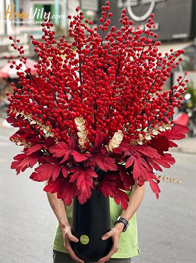 Bình hoa đào đông - Tân niên phú quý