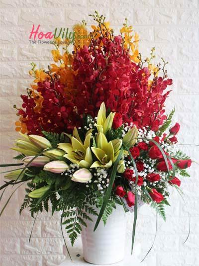Bình hoa lan ly chúc mừng sang trọng