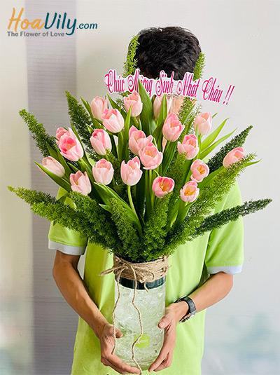 Bình hoa tulip hồng - Sweet Dream