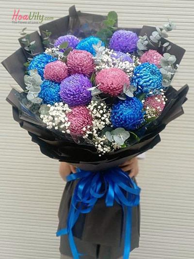 Bó cúc mẫu đơn - muôn sắc màu