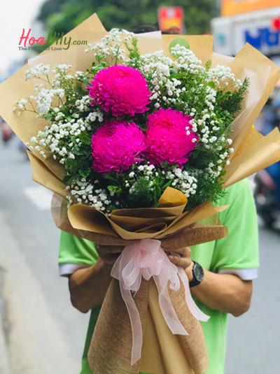 Bó hoa cúc mẫu đơn hồng đỏ mix baby - Miss you baby