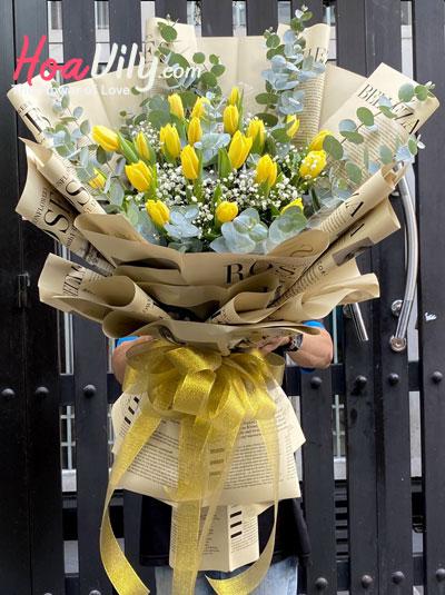 Bó hoa tulip vàng 20 cành vàng thắm
