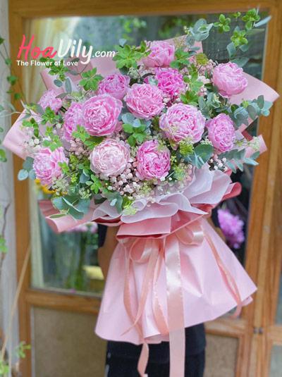 Bó hoa mẫu đơn - Hạt sương
