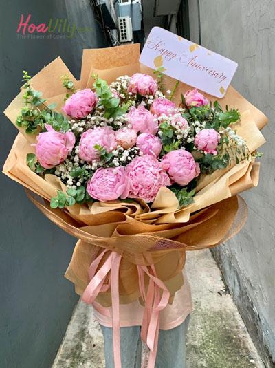 Bó hoa mẫu đơn hồng - Love mom !