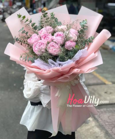 Bó hoa mẫu đơn hồng - Lung linh