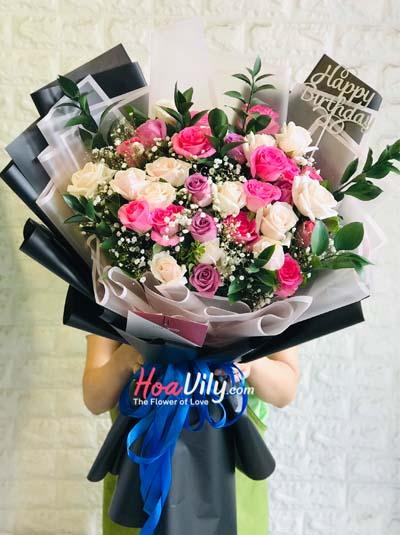 Bó hoa mix hồng dễ thương