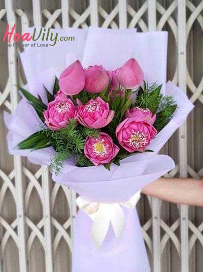 Bó hoa sen hồng - Nét đẹp Việt