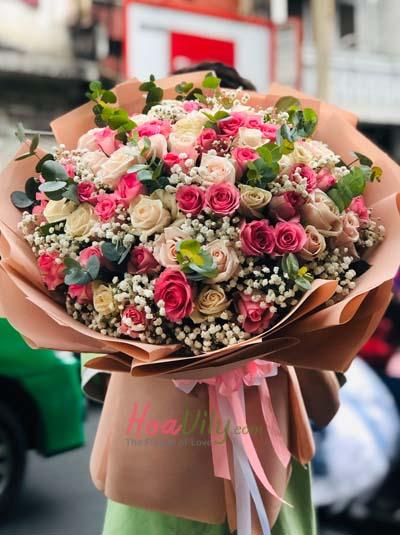 Bó hoa sinh nhật - hồng xinh