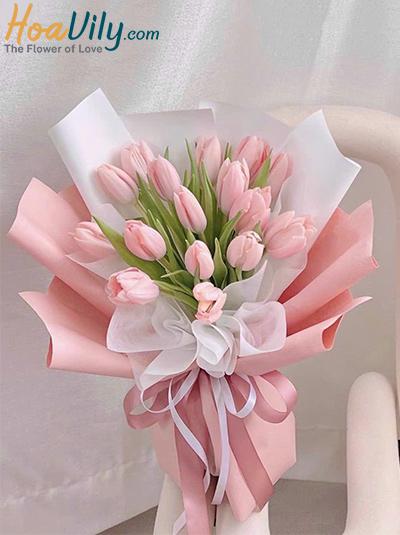 Bó hoa tulip hồng - Hoàng hôn thầm mến