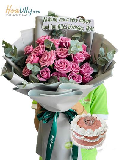 Combo hoa và bánh kem - Pink girl