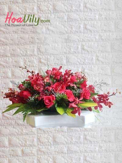 Hoa để bàn - Hình oval đỏ