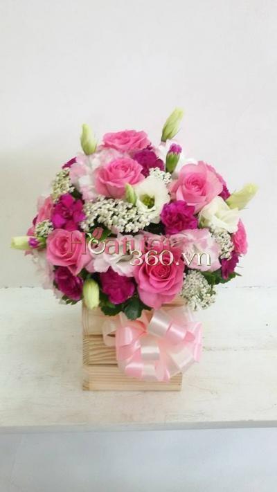 Hoa hộp gỗ 03_Hoa tươi 360