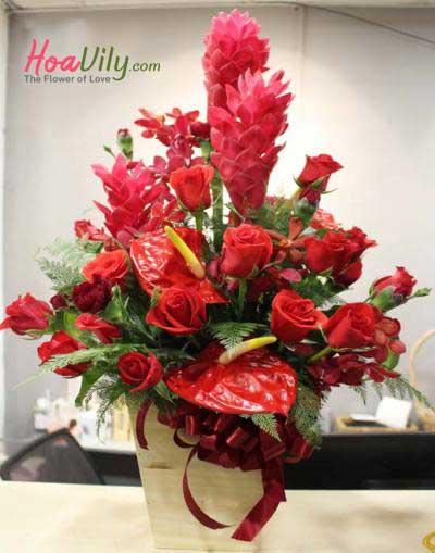 Hoa hộp gỗ sắc đỏ may mắn
