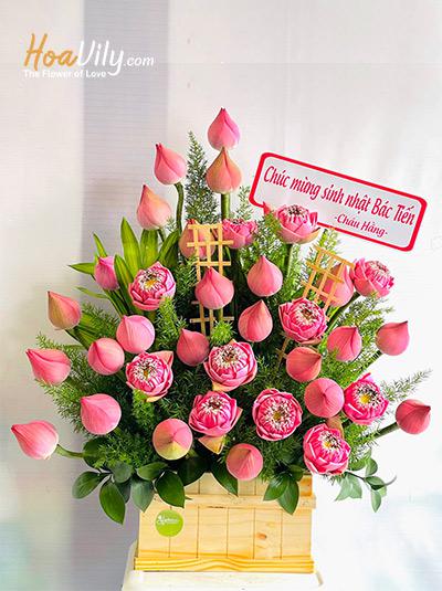 Hộp hoa sen hồng - Hạnh phúc vẹn tròn
