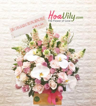 Lẵng hoa mừng khai trương để bàn