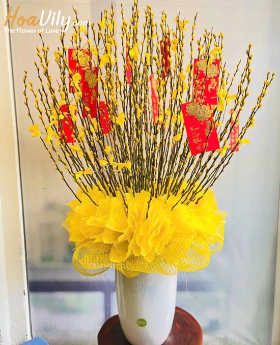Chậu hoa nụ tầm xuân sắc vàng ấm áp