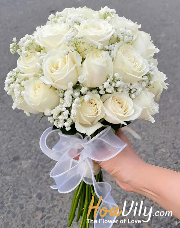 Hoa cưới bông hồng trắng