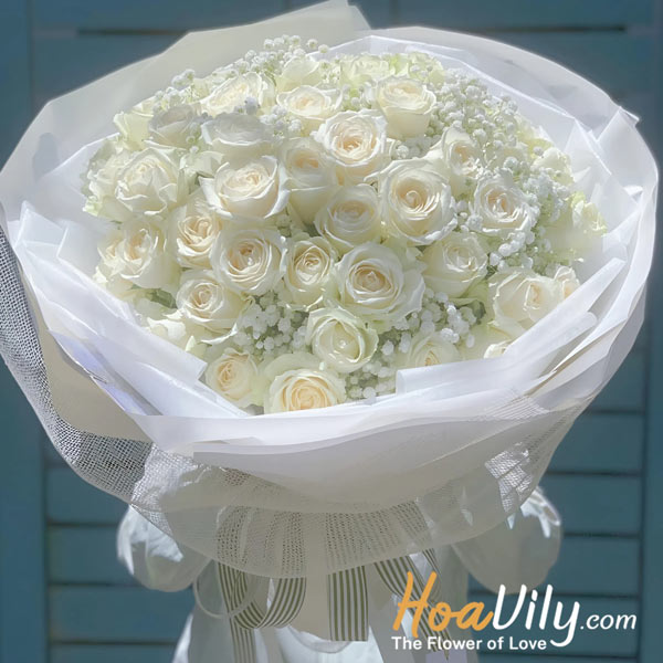 Bó hoa hồng trắng 