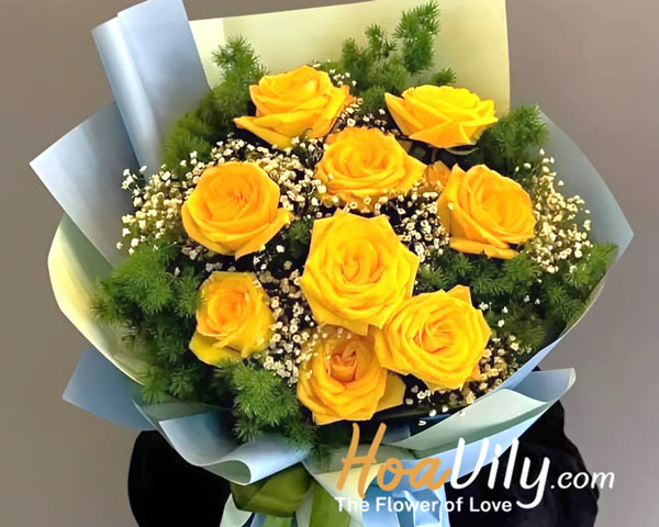 bó hoa hồng vàng 10 bông