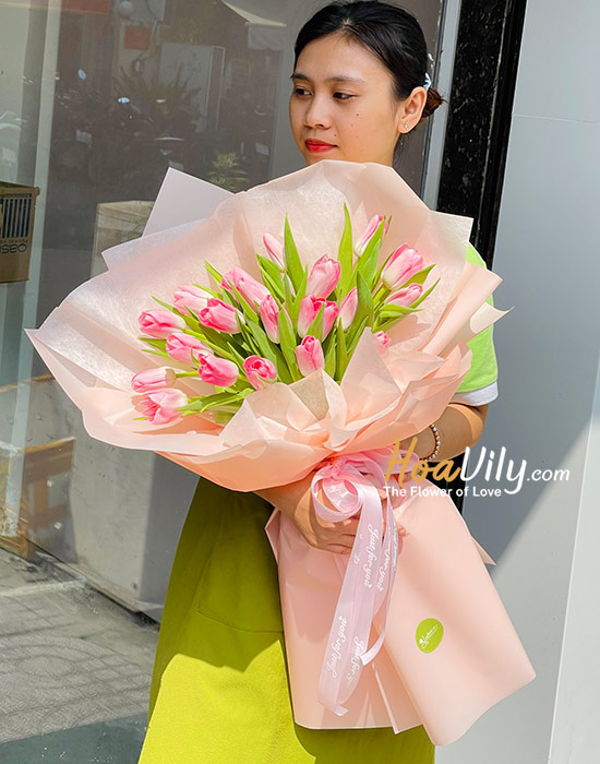 Bó hoa tulip hồng - Cupid tình yêu