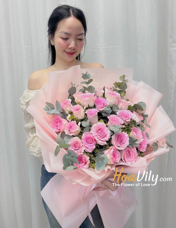 bó hoa hồng cầu hôn - Hoa hồng phấn