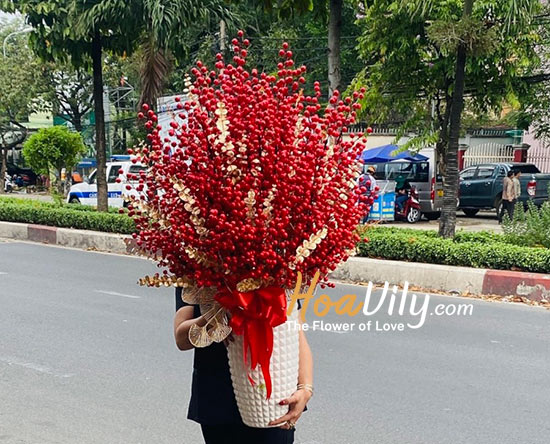 Bình hoa đào đông - Vạn sự an khang